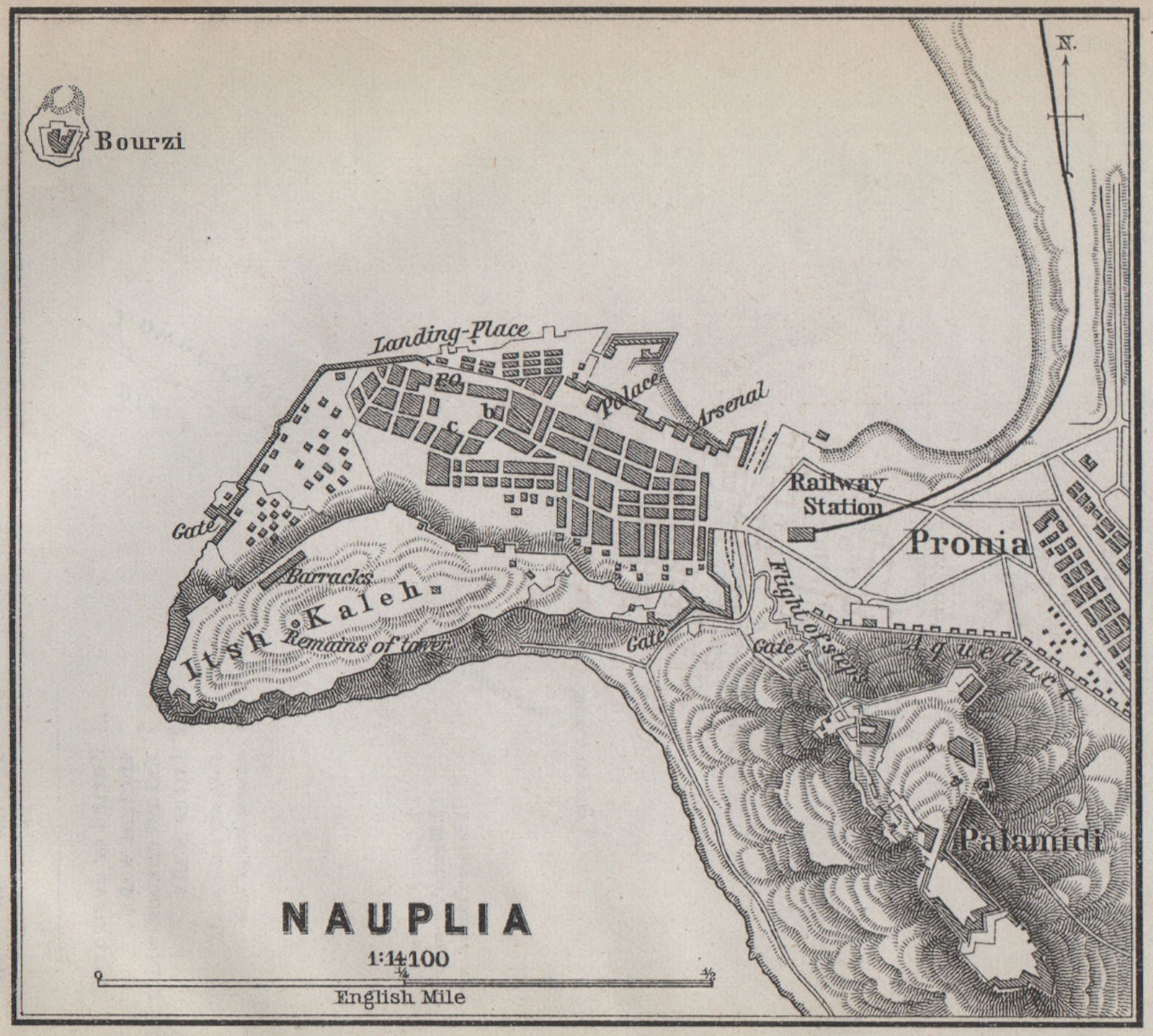 NAFPLION/NAPOLI DI ROMANIA/NAUPLIA antique town city plan. Greece.SMALL 1909 map